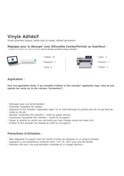 Feuille Vinyle adhésif A4 ou A3 polymère pour découpe Deco Sticker Store