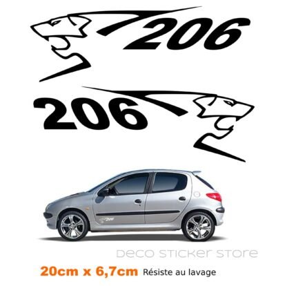 Lot de 2 stickers autocollants Peugeot 206 Deco Sticker Store