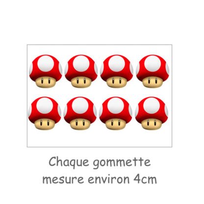 Lot de 8 gommettes adhésives Mario bross champignon Toad Deco Sticker Store