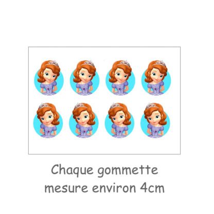 Lot de 8 gommettes adhésives princesse Sofia médaillon Deco Sticker Store