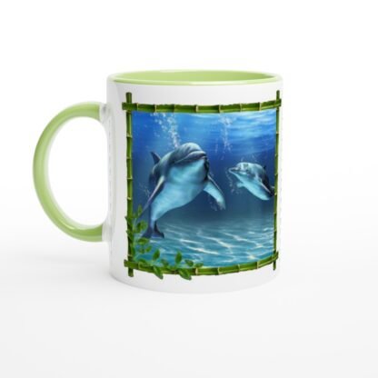 Mug dauphins en céramique blanche 325 ml (11 oz) avec intérieur coloré Deco Sticker Store