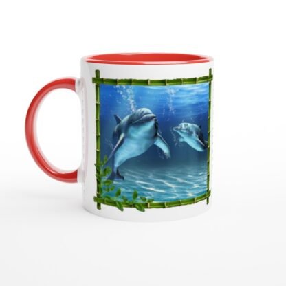 Mug dauphins en céramique blanche 325 ml (11 oz) avec intérieur coloré Deco Sticker Store