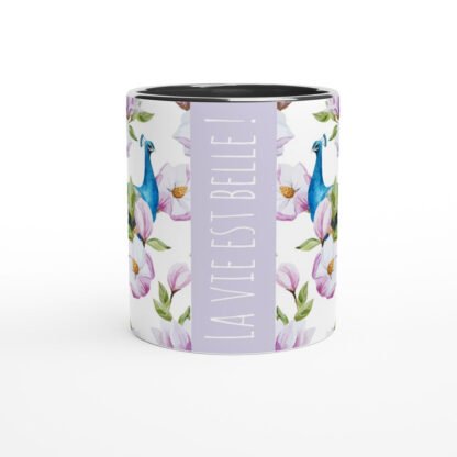 Mug en céramique blanche 325 ml (11 oz) collection la vie est belle Paon Deco Sticker Store