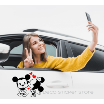 Sticker autocollant Mickey et Minnie  bisous coeur couleur et taille au choix Deco Sticker Store