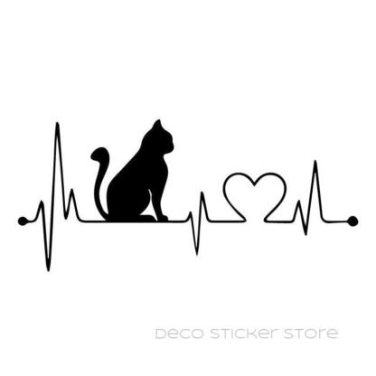Sticker autocollant  chat cardio coeur Deco Sticker Store
