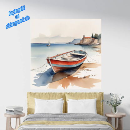 Papier peint ou sticker autocollant bateau plage PSBP1